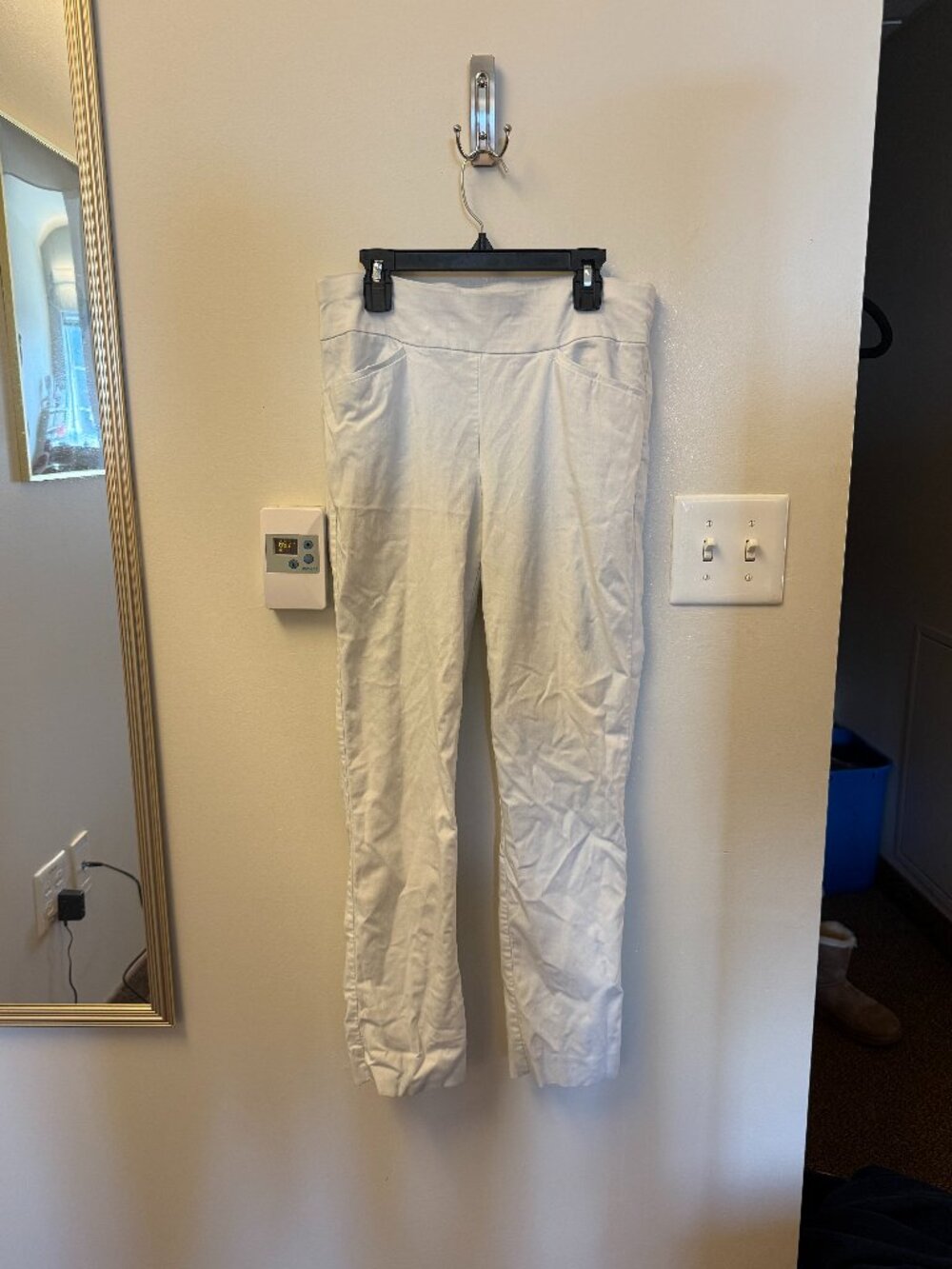 white fabric pants